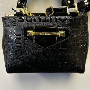 Juicy Couture Black Patent Mini Satchel with Gold Hardware